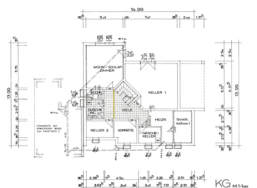 Grundriss Kellergeschoss mit neuer Wand